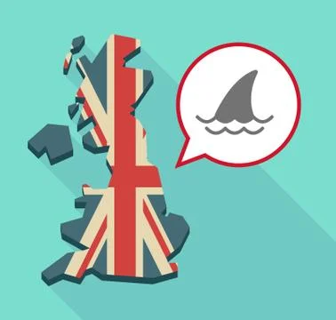 Long shadow United Kingdom map with a comic balloon and a shark fin Stock Illustration