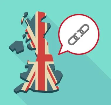 Long shadow United Kingdom map with a comic balloon and a broken chain Stock Illustration