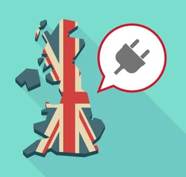 Long shadow United Kingdom map with a comic balloon and a plug Stock Illustration