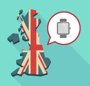 Long shadow United Kingdom map with a comic balloon and a smart watch イラスト素材