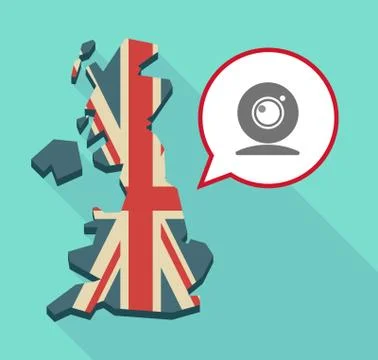 Long shadow United Kingdom map with a comic balloon and a web cam Stock Illustration