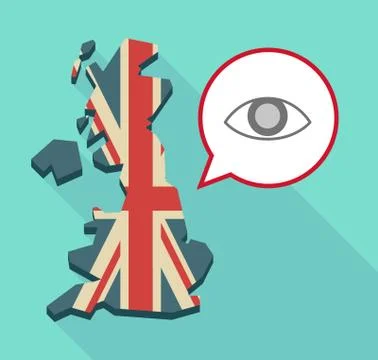 Long shadow United Kingdom map with a comic balloon and an eye Stock Illustration