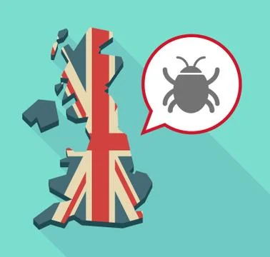 Long shadow United Kingdom map with a comic balloon and a bug Stock Illustration