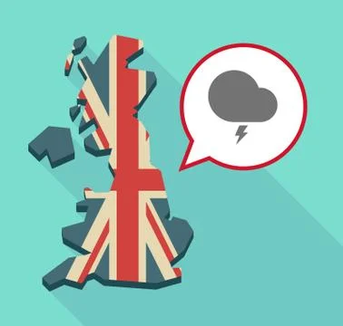 Long shadow United Kingdom map with a comic balloon and a stormy cloud Stock Illustration