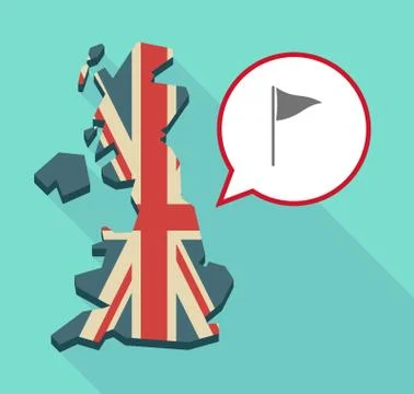 Long shadow United Kingdom map with a comic balloon and a golf flag Stock Illustration