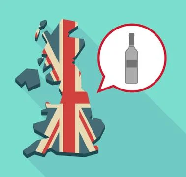 Long shadow United Kingdom map with a comic balloon and a bottle of wine Stock Illustration