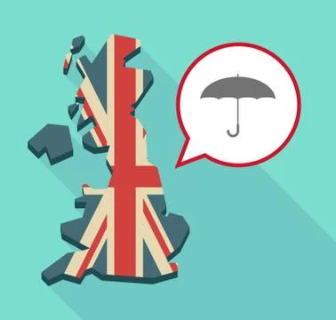 Long shadow United Kingdom map with a comic balloon and an umbrella Stock Illustration