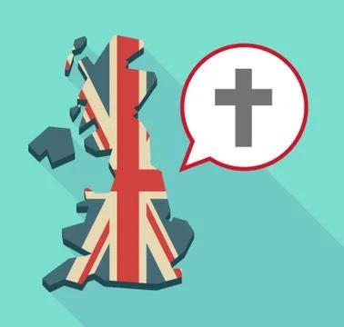Long shadow United Kingdom map with a comic balloon and a christian cross Stock Illustration