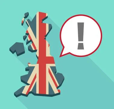 Long shadow United Kingdom map with a comic balloon and an admiration sign Stock Illustration
