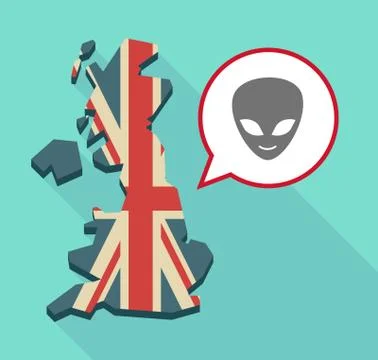 Long shadow United Kingdom map with a comic balloon and an alien face Stock Illustration