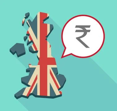 Long shadow United Kingdom map with a comic balloon and a rupee sign Stock Illustration