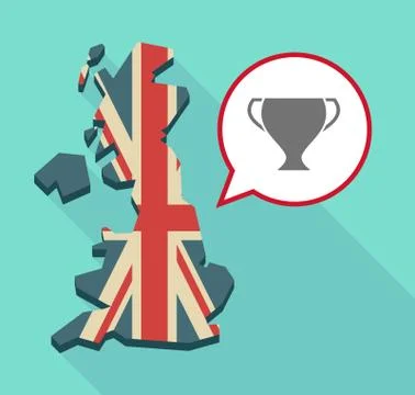 Long shadow United Kingdom map with a comic balloon and a cup 스톡 일러스트