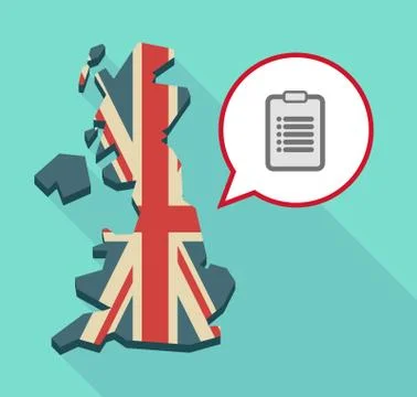 Long shadow United Kingdom map with a comic balloon and a report Stock Illustration