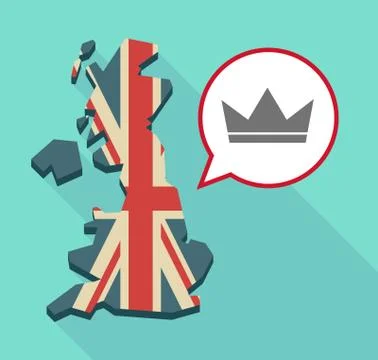 Long shadow United Kingdom map with a comic balloon and a crown Stock Illustration