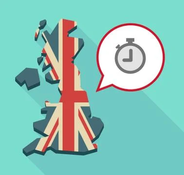 Long shadow United Kingdom map with a comic balloon and a timer 스톡 일러스트