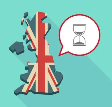 Long shadow United Kingdom map with a comic balloon and a sand clock Illustrazione stock