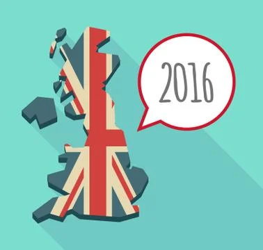 Long shadow United Kingdom map with a comic balloon and a 2016 sign Stock Illustration