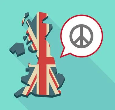 Long shadow United Kingdom map with a comic balloon and a peace sign Stock Illustration