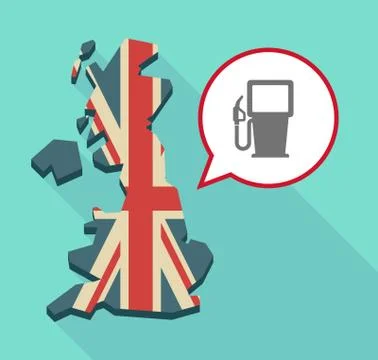 Long shadow United Kingdom map with a comic balloon and a gas station Stock Illustration