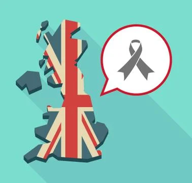 Long shadow United Kingdom map with a comic balloon and an awareness ribbon Stock Illustration