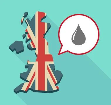 Long shadow United Kingdom map with a comic balloon and a fuel drop Stock Illustration