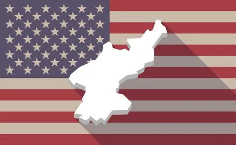 Long shadow USA flag icon with   the map of North Korea Stock Illustration