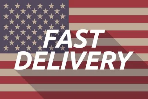 Long shadow USA flag with    the text FAST DELIVERY Stock Illustration