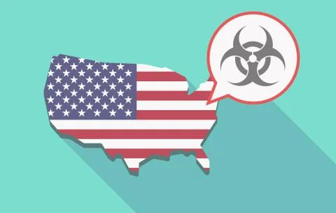 Long shadow USA map with a biohazard sign Stock Illustration