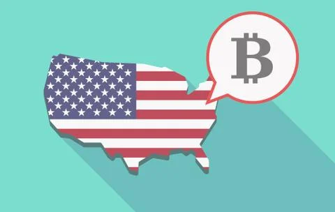Long shadow USA map with a bit coin sign Stock Illustration
