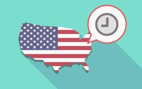 Long shadow USA map with a clock 스톡 일러스트