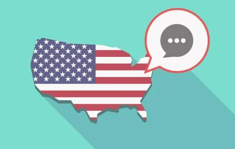 Long shadow USA map with a comic balloon Stock Illustration