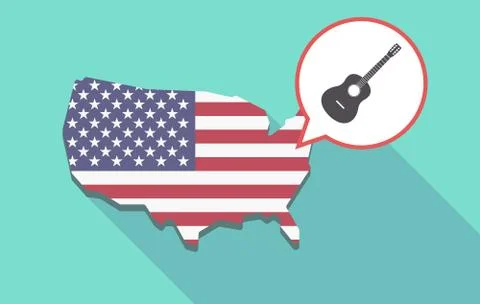 Long shadow USA map with  a six string acoustic guitar Illustrazione stock
