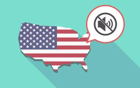Long shadow USA map with  a speaker  in a not allowed signal Illustrazione stock
