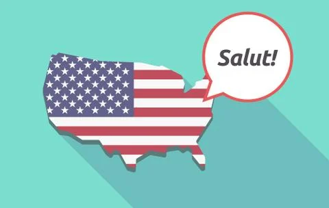 Long shadow USA map with  the text Hello! in the French language Stock Illustration
