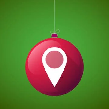 Long shadow vector christmas ball icon with a map mark Ilustración de archivo