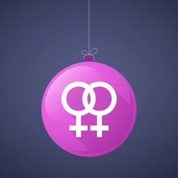 Long shadow vector christmas ball icon with a lesbian sign Stock Illustration