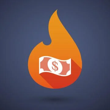 Long shadow vector flame icon with a dollar bank note Stock Illustration