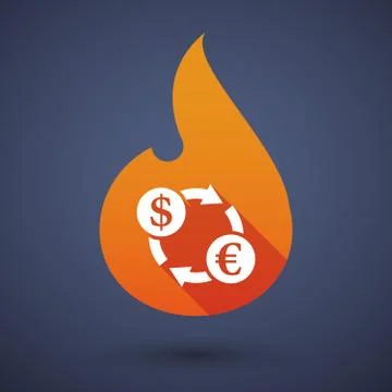 Long shadow vector flame icon with a dollar euro exchange sign Stock Illustration