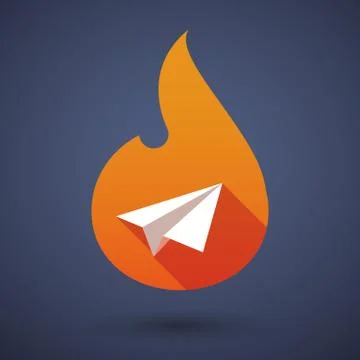 Long shadow vector flame icon with a paper plane Stock Illustration