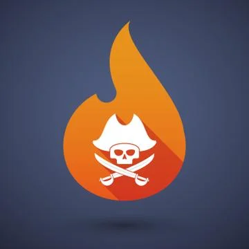 Long shadow vector flame icon with a pirate skull Stock Illustration