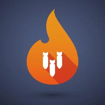 Long shadow vector flame icon with three bombs falling Stock Illustration