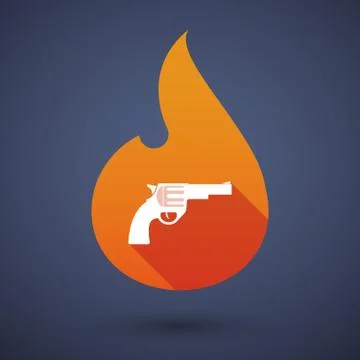 Long shadow vector flame icon with a gun Stock Illustration