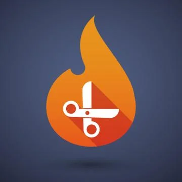 Long shadow vector flame icon with a scissors Stock Illustration