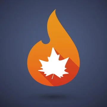 Long shadow vector flame icon with an autumn leaf tree Stock Illustration