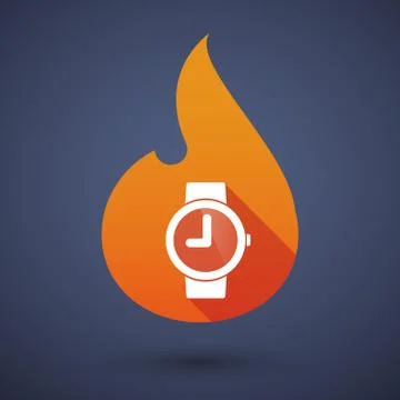 Long shadow vector flame icon with a wrist watch Stock Illustration