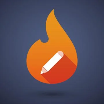 Long shadow vector flame icon with a pencil Stock Illustration