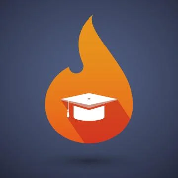Long shadow vector flame icon with a graduation cap Stock Illustration