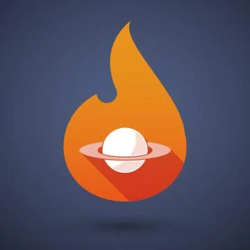 Long shadow vector flame icon with the planet Saturn Stock Illustration