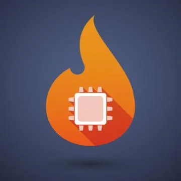 Long shadow vector flame icon with a cpu Stock Illustration