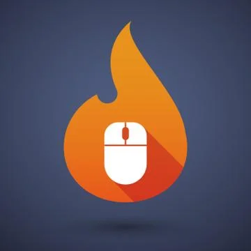 Long shadow vector flame icon with a wireless mouse Stock Illustration